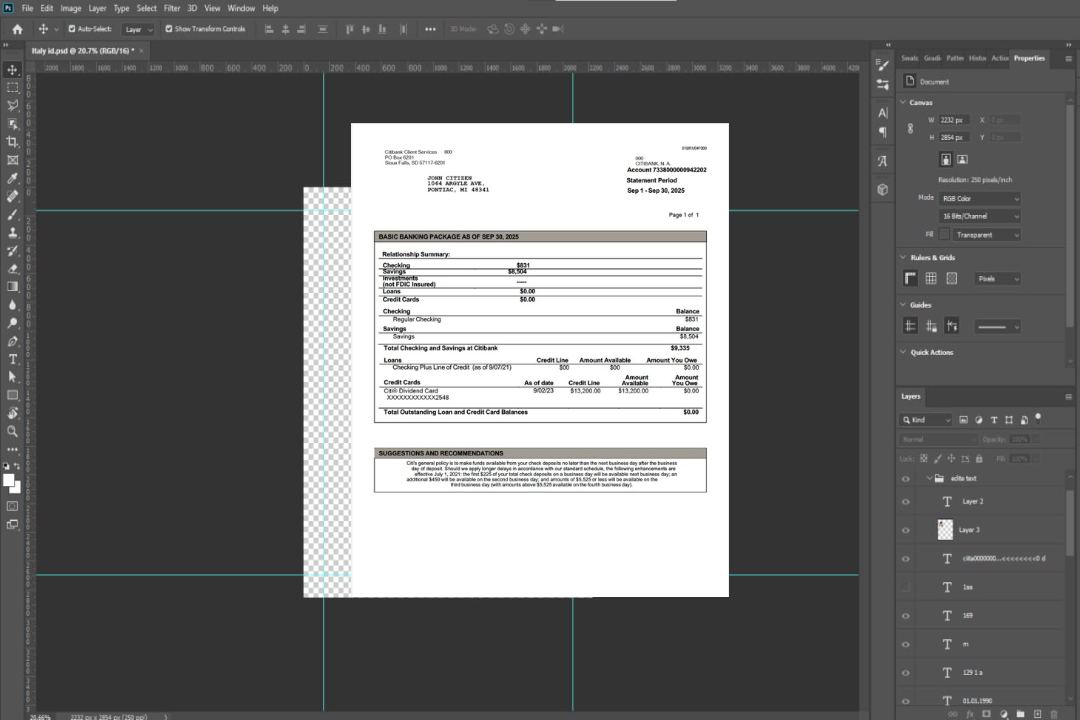 Modèle Word et PDF de relevé de compte Citibank aux États-Unis, version 2 template